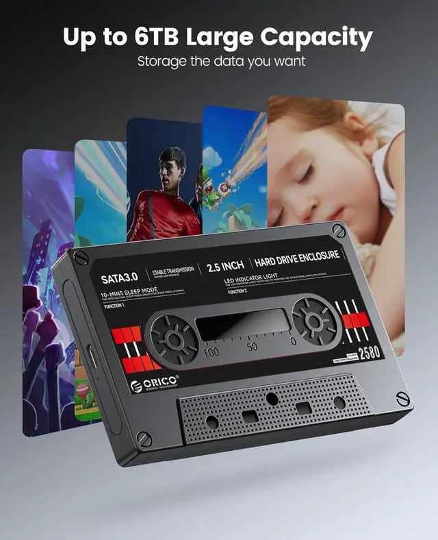 Alt view image 7 of 7 - Tape-Retro 2.5 Inch USB3.1 to SATA Hard Drive Adapter for 7/9.5 mm SSD Hard Drive, Supports UASP and Capacity up to 6TB, Black (2580C3-V1-BK)