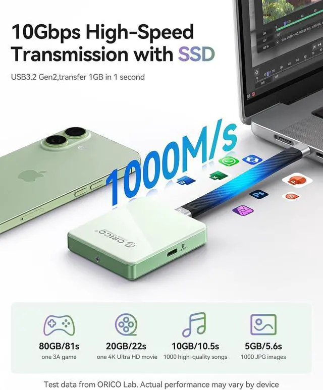 Alt view image 2 of 7 - 2230/2242 M.2 NVMe SSD Enclosure with Magnetic Kit, 10Gbps USB 3.2 Gen 2 NVMe Adapter with Protective Case and Lanyard, PD 100W up to 2TB Compatible with iPhone 15 16 Pro/Pro Max ProRes