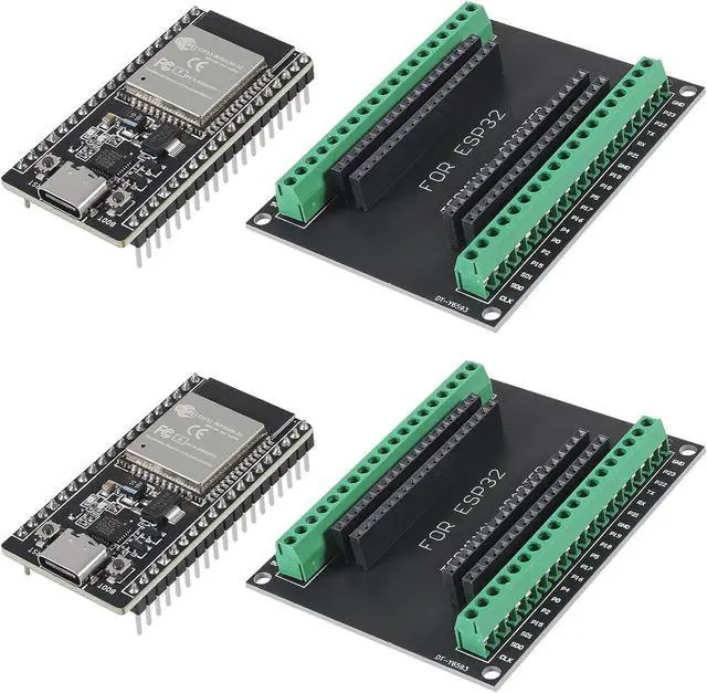 Main image of 2Sets USB C 38 Pin ESP32 ESP-32D ESP-WROOM-32 CP2012 WiFi+Bluetooth Dual Core Type-C Interface ESP32-DevKitC-32 Development Board Module with ESP32 Breakout Board Shield Terminal Adapter