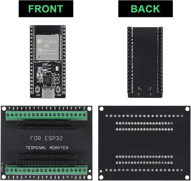 Alt view image 2 of 7 - 2Sets USB C 38 Pin ESP32 ESP-32D ESP-WROOM-32 CP2012 WiFi+Bluetooth Dual Core Type-C Interface ESP32-DevKitC-32 Development Board Module with ESP32 Breakout Board Shield Terminal Adapter