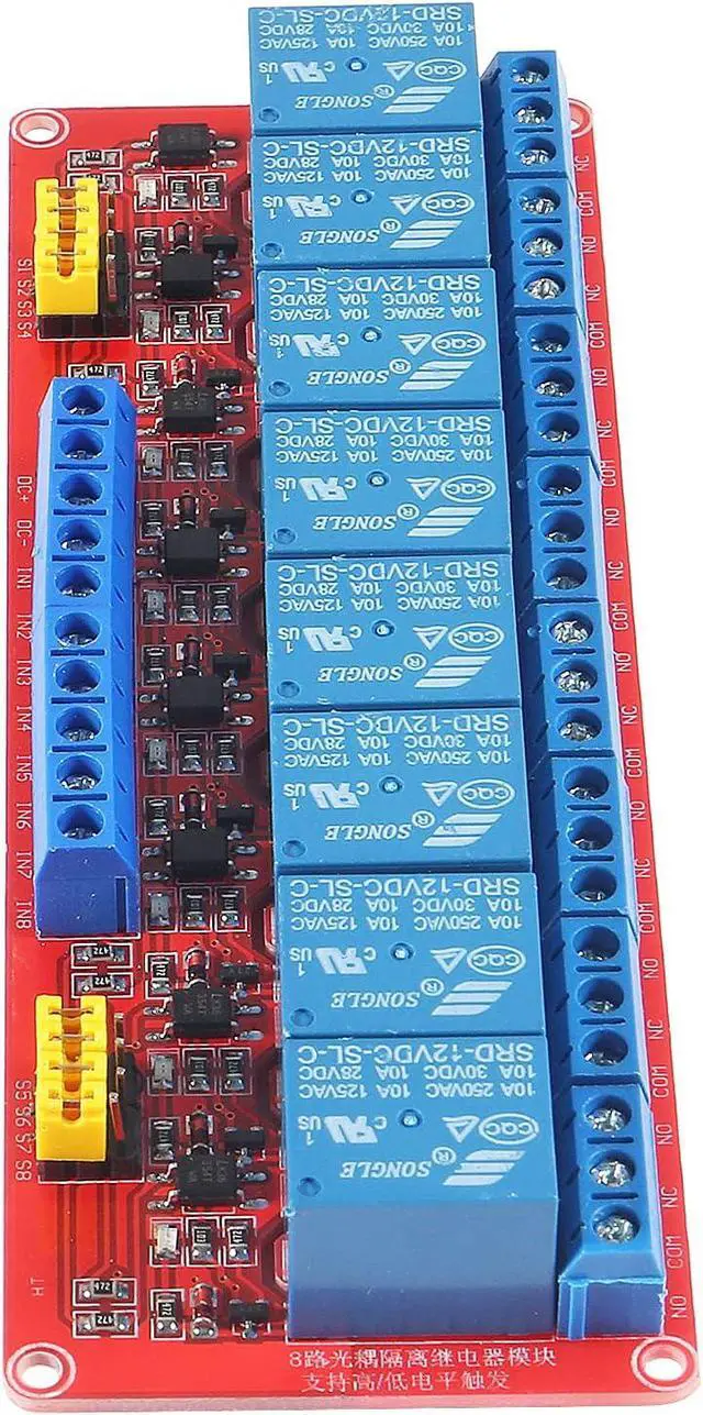 Alt view image 7 of 7 - 2PCS 12V Relay Module With Optocoupler Isolation - High and Low Level Trigger - Red Board (8 Channel)