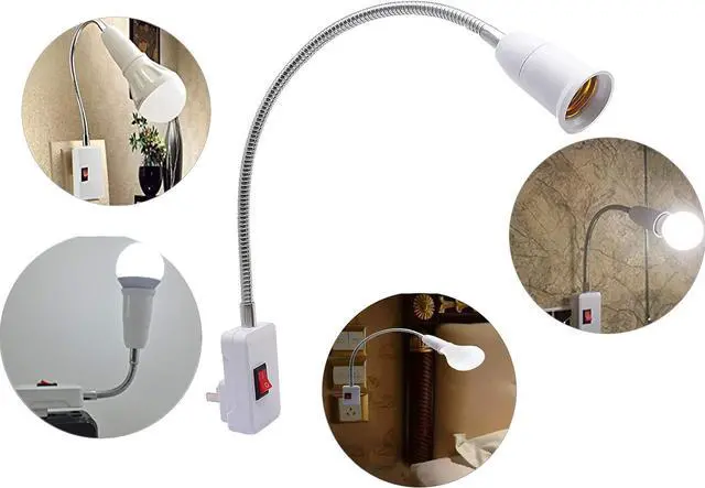 Alt view image 6 of 7 - E27/E26 Socket Adapter with On/Off Switch Light Lamp Bulb 360 Degrees Flexible Aluminum Wire Gooseneck US Plug for Night Light Grow Lights Desk Lamp Bulb (White)