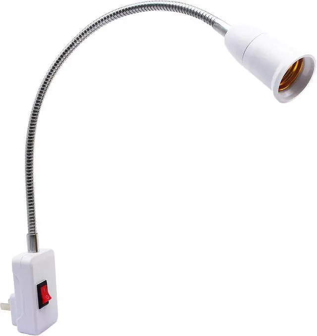 Main image of E27/E26 Socket Adapter with On/Off Switch Light Lamp Bulb 360 Degrees Flexible Aluminum Wire Gooseneck US Plug for Night Light Grow Lights Desk Lamp Bulb (White)