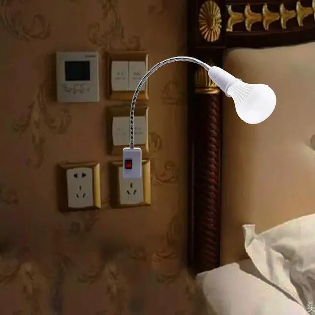 Alt view image 7 of 7 - E27/E26 Socket Adapter with On/Off Switch Light Lamp Bulb 360 Degrees Flexible Aluminum Wire Gooseneck US Plug for Night Light Grow Lights Desk Lamp Bulb (White)