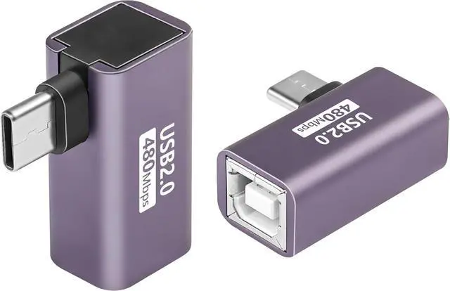 Main image of 2 Pack USB C to USB B Adapter Type C to MIDI Convert Connector Type C Male to USB B Female Printer Adapter for Eectric Piano DAC,Synthesizer,DJ Controller,Keyboard,Printer (90 Degree)