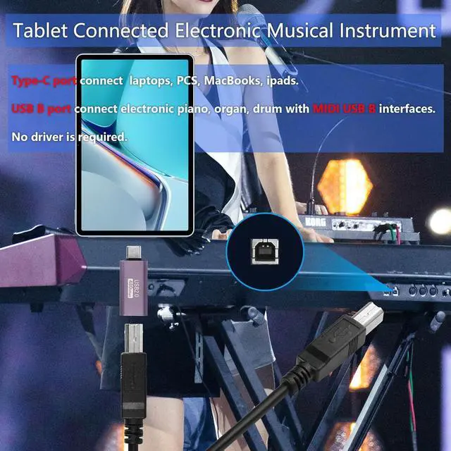 Alt view image 3 of 6 - 2 Pack USB C to USB B Adapter Type C to MIDI Convert Connector Type C Male to USB B Female Printer Adapter for Eectric Piano DAC,Synthesizer,DJ Controller,Keyboard,Printer (90 Degree)