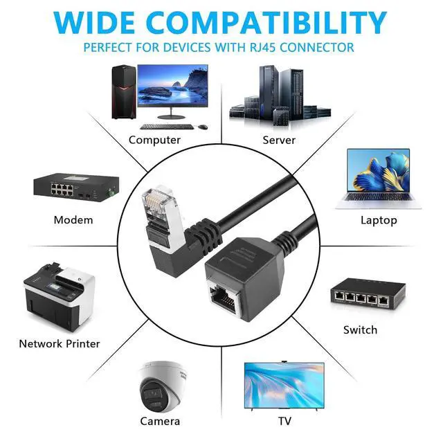 Alt view image 5 of 7 - 90 Degree Cat6 Ethernet Cable with On/Off Switch High Speed RJ45 Right Angle Male to Female Extension Cable with 304 Switch Cat6 Internet Network Cable,1M 3.3FT (Down Male to Female)