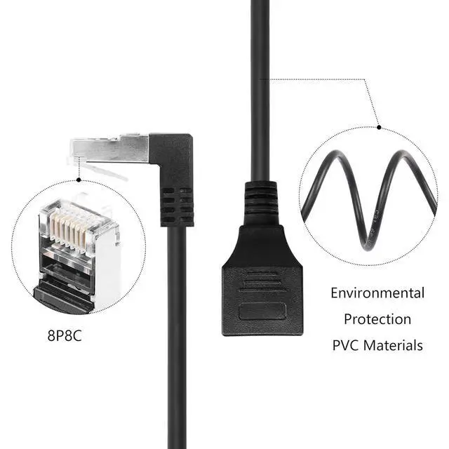 Alt view image 3 of 7 - 90 Degree Cat6 Ethernet Cable with On/Off Switch High Speed RJ45 Right Angle Male to Female Extension Cable with 304 Switch Cat6 Internet Network Cable,1M 3.3FT (Down Male to Female)