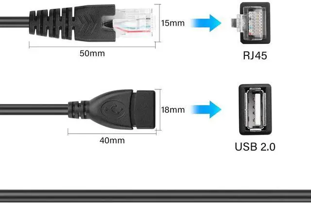 Alt view image 2 of 7 - USB to RJ45 Ethernet Cable 2 Pcs USB Female to RJ45 8P4C Ethernet Male Extension Cable for Router,ADSL Modem,Camera etc
