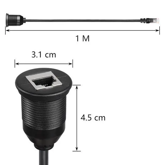 Alt view image 4 of 6 - RJ45 Panel Flush Mount Cable 3FT RJ45 Male to Female Car Flush Mount Cat6A Cable for Car Truck Boat Motorcycle Dashboard Computer etc
