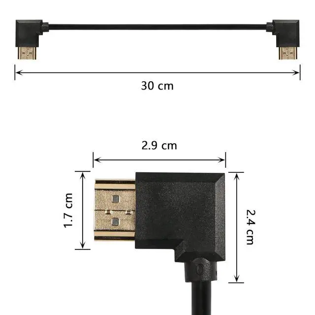 Alt view image 4 of 5 - Gold Plated High Speed 90 Angle Right HDMI Male to Left HDMI Male Adapter Cable Supports Ethernet, 3D and Audio Return (0.3M R-L)