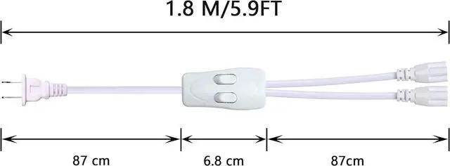 Alt view image 6 of 7 - T5 T8 LED Dual Switch Power Cord, 5.9 FT LED Tube Power Extension Cord with on/Off Swith US Plug for LED T5 T8 Light Tube Integrated Extension Cable Wire (Switch 1 to 2)