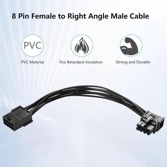 Alt view image 2 of 7 - 8-Pin Extension Cord PCIE 8 Pin Female to Right Angle Male PCIE Express Power Adapter Cable for Graphics Card 18AWG 15CM/5.9Inch (Left)