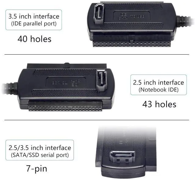Alt view image 7 of 7 - USB to SATA IDE Converter Cable Adapter USB 2.0 to 2.5/3.5/5.25in IDE and SATA Adapter Cable (1.8FT/Black)