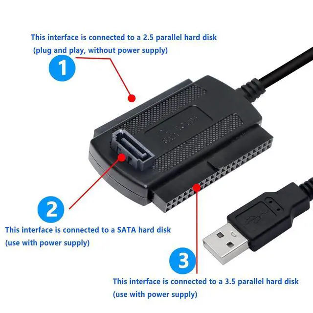 Alt view image 3 of 7 - USB to SATA IDE Converter Cable Adapter USB 2.0 to 2.5/3.5/5.25in IDE and SATA Adapter Cable (1.8FT/Black)