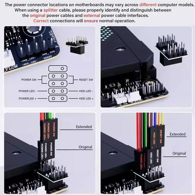 Alt view image 3 of 7 - External Power Button for Desktop, PC Power Switch, Push Button, Manual Operation, Black