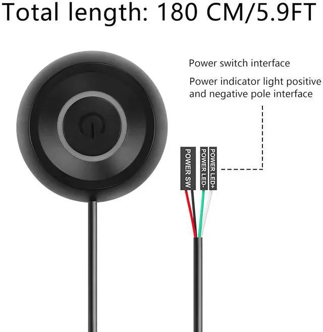 Alt view image 7 of 7 - PC Power Switch, Desktop Computer External Remote Start, Motherboard Button, Extension Cable with LED Light (Black)