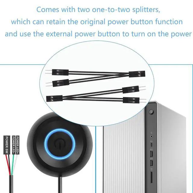 Alt view image 3 of 7 - PC Power Switch, Desktop Computer External Remote Start, Motherboard Button, Extension Cable with LED Light (Black)