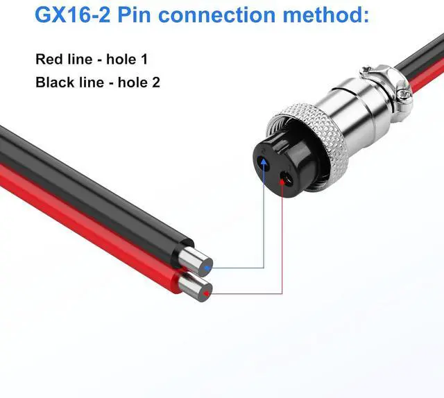 Alt view image 4 of 7 - 2 Pack GX16 2Pin Pigtails Electronic Cable Female Socket Wireable Molding Industrial Circular Round Receptacle Aviation Connectors 30CM/0.98Ft (2Pin)