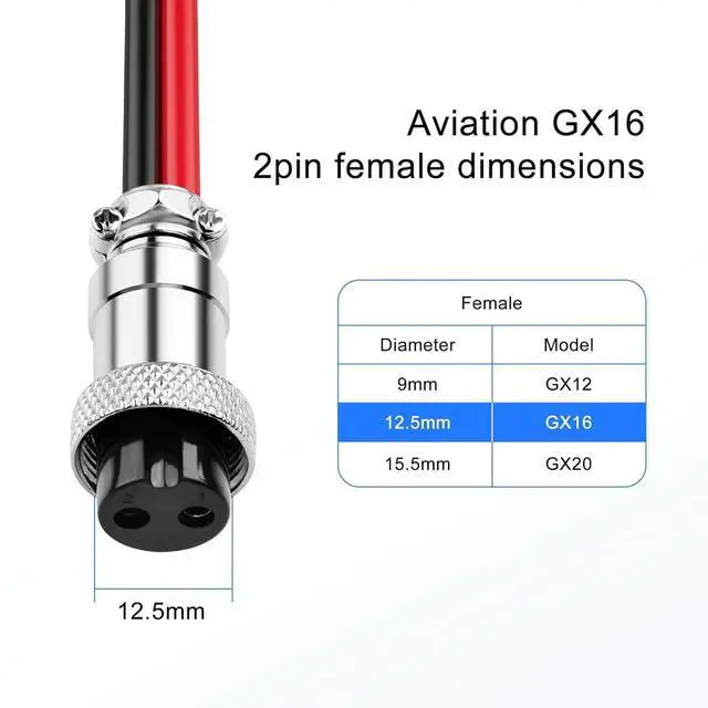 Alt view image 6 of 7 - 2 Pack GX16 2Pin Pigtails Electronic Cable Female Socket Wireable Molding Industrial Circular Round Receptacle Aviation Connectors 30CM/0.98Ft (2Pin)