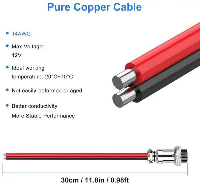 Alt view image 5 of 7 - 2 Pack GX16 2Pin Pigtails Electronic Cable Female Socket Wireable Molding Industrial Circular Round Receptacle Aviation Connectors 30CM/0.98Ft (2Pin)