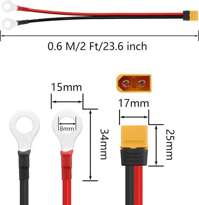 Alt view image 5 of 7 - XT60 to O Ring Terminal Cable 12AWG 59inch XT60H Female to O-Ring Connector Cord for RC Aircraft Toy Cars Lipo Battery FPV Racing Drone (1.5M/5Ft-F)