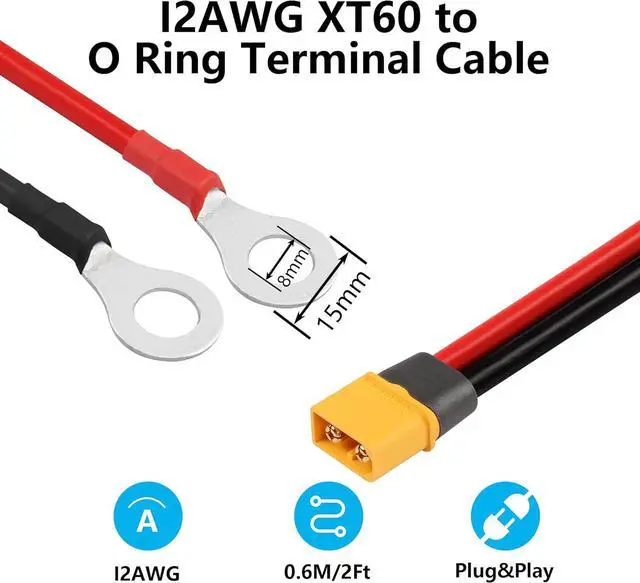 Alt view image 6 of 7 - XT60 to O Ring Terminal Cable 12AWG 59inch XT60H Female to O-Ring Connector Cord for RC Aircraft Toy Cars Lipo Battery FPV Racing Drone (1.5M/5Ft-F)