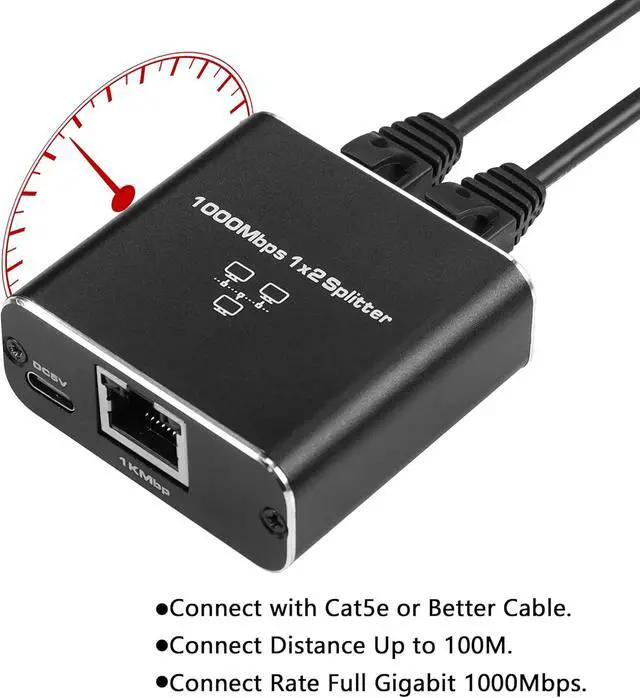 Alt view image 4 of 7 - Ethernet Gigabit Network Splitter, RJ45 1 to 2 1000/100Mbps Ethernet Splitter, with USB Power Port for Computer, hub, Switch, Router, etc