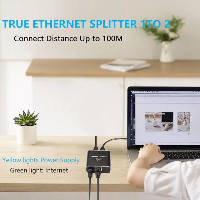 Alt view image 5 of 7 - Ethernet Gigabit Network Splitter, RJ45 1 to 2 1000/100Mbps Ethernet Splitter, with USB Power Port for Computer, hub, Switch, Router, etc