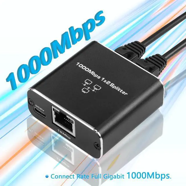 Alt view image 6 of 7 - Ethernet Gigabit Network Splitter, RJ45 1 to 2 1000/100Mbps Ethernet Splitter, with USB Power Port for Computer, hub, Switch, Router, etc