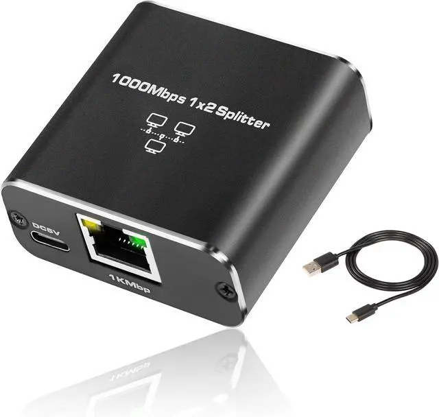 Main image of Ethernet Gigabit Network Splitter, RJ45 1 to 2 1000/100Mbps Ethernet Splitter, with USB Power Port for Computer, hub, Switch, Router, etc