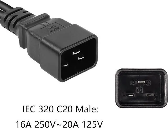 Alt view image 4 of 7 - IEC 320 C20 to Dual C13 Power Cord,C20 Male to 2 x C13 Y Splitter Adapter Extension Power Cable Cord(Black C20 to Dual C13)