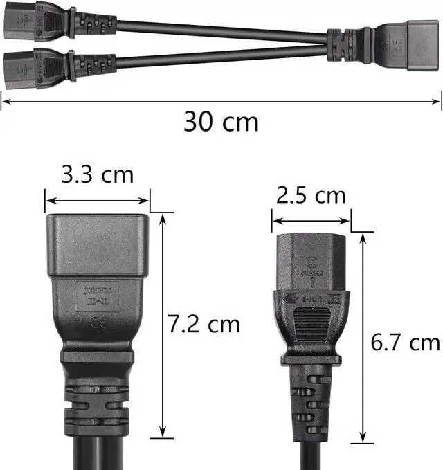 Alt view image 7 of 7 - IEC 320 C20 to Dual C13 Power Cord,C20 Male to 2 x C13 Y Splitter Adapter Extension Power Cable Cord(Black C20 to Dual C13)