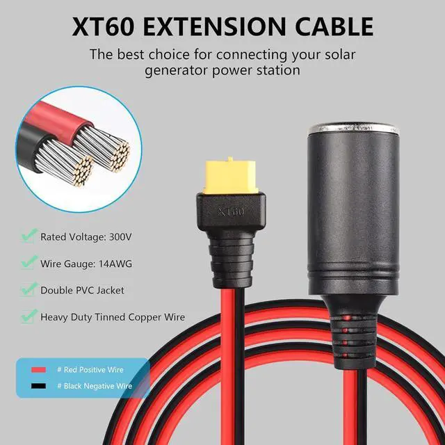 Alt view image 4 of 6 - Car Cigarette Lighter Female to XT60 Female, 14AWG Cigarette Lighter Cable, for Car Inverter Tire Inflator Air Pump