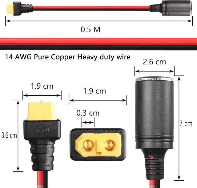 Alt view image 5 of 6 - Car Cigarette Lighter Female to XT60 Female, 14AWG Cigarette Lighter Cable, for Car Inverter Tire Inflator Air Pump