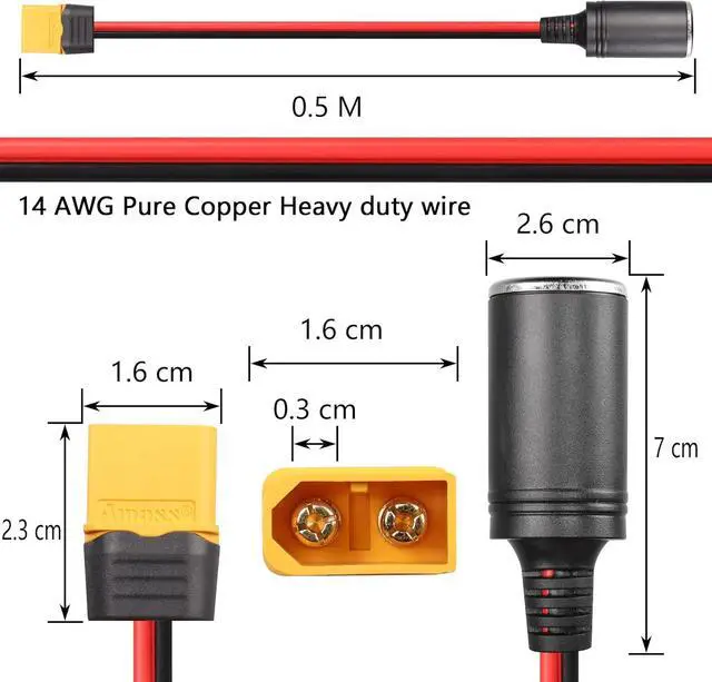 Alt view image 6 of 7 - Car Cigarette Lighter Female to XT60 Male, 14AWG Cigarette Lighter Cable, for Car Inverter Tire Inflator Air Pump (0.5M Male)