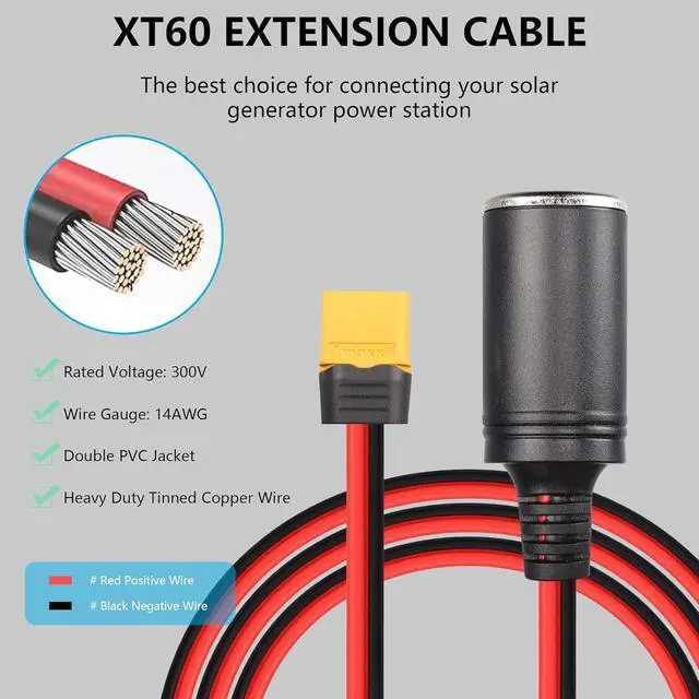 Alt view image 7 of 7 - Car Cigarette Lighter Female to XT60 Male, 14AWG Cigarette Lighter Cable, for Car Inverter Tire Inflator Air Pump (0.5M Male)