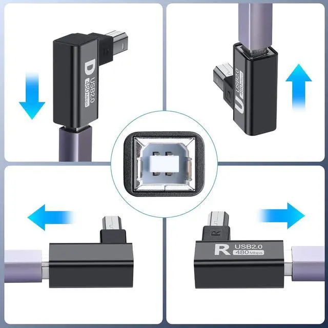 Alt view image 4 of 7 - USB 2.0 Type B Printer Adapter 90 Degree Type B Male to Female Converter MIDI Extender USB 2.0 Printer Connector for Printer, Scanner, Mixer, 2pcs (Black) (R)