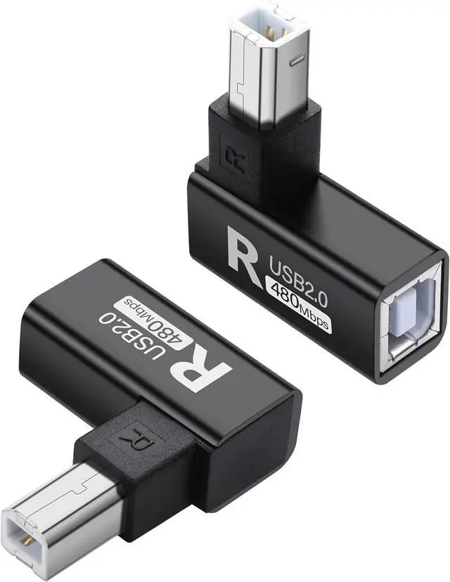 Main image of USB 2.0 Type B Printer Adapter 90 Degree Type B Male to Female Converter MIDI Extender USB 2.0 Printer Connector for Printer, Scanner, Mixer, 2pcs (Black) (R)