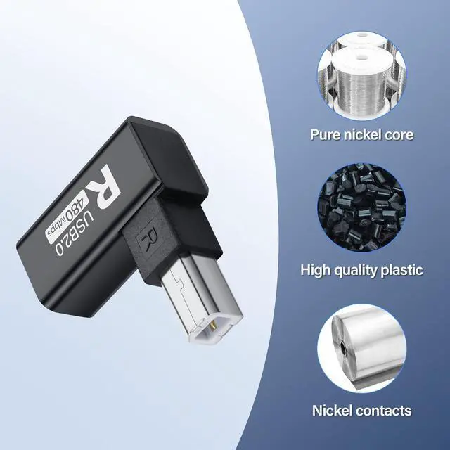 Alt view image 3 of 7 - USB 2.0 Type B Printer Adapter 90 Degree Type B Male to Female Converter MIDI Extender USB 2.0 Printer Connector for Printer, Scanner, Mixer, 2pcs (Black) (R)