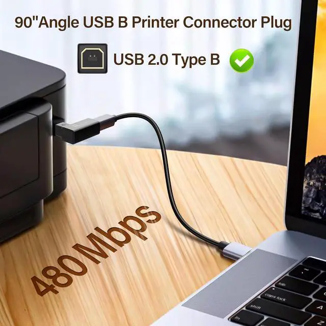 Alt view image 7 of 7 - USB 2.0 Type B Printer Adapter 90 Degree Type B Male to Female Converter MIDI Extender USB 2.0 Printer Connector for Printer, Scanner, Mixer, 2pcs (Black) (R)