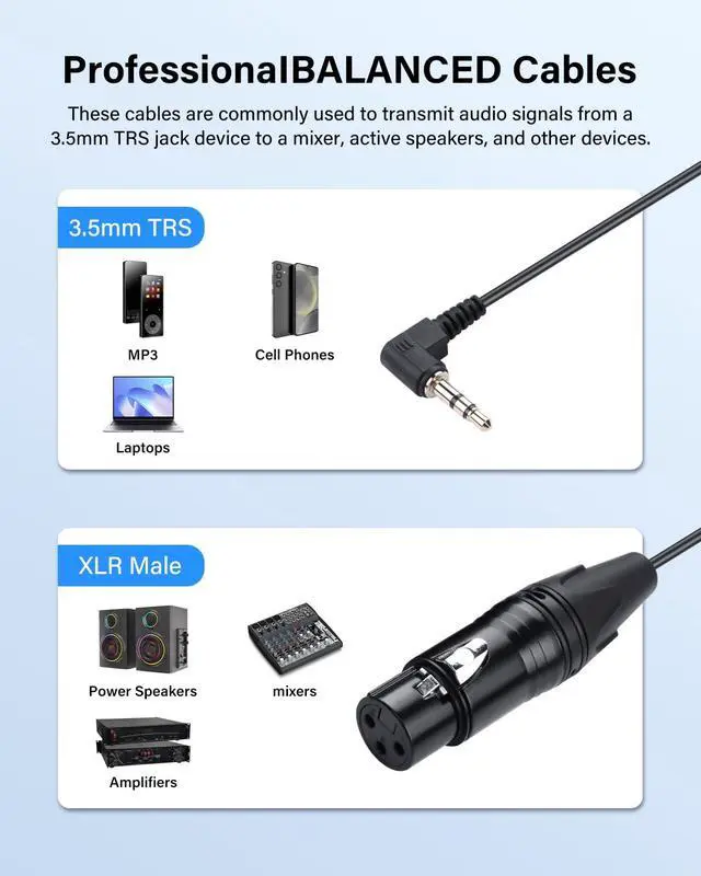Alt view image 7 of 7 - 3.5mm Stereo Mini Jack to XLR Male Microphone Cable Mini Jack Aux Audio Cable 1/8 Inch Gold Plated to Mono XLR Male for Mobile Phone, Laptop-0.5M (3 Pin Female)