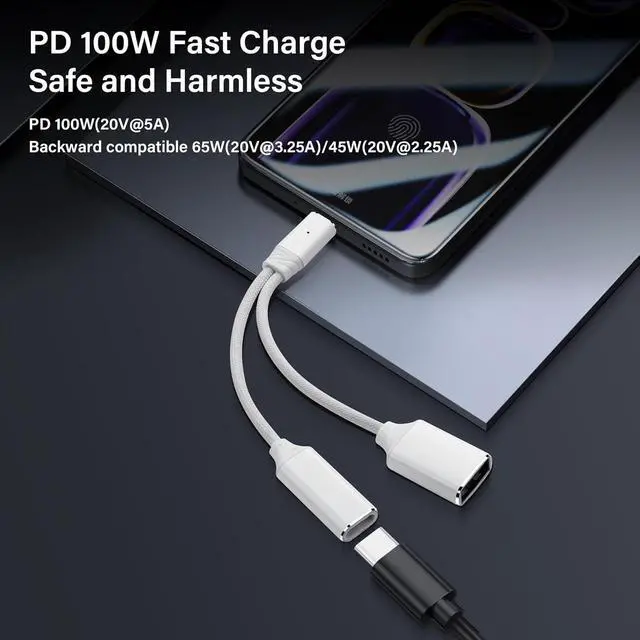 Alt view image 6 of 7 - USB C to USB OTG Adapter 1 in 2 Splitter USB C Male to USB A Female with 100W PD Charging Cable Type C OTG Female for Smartphone, Tablet, Laptop, etc