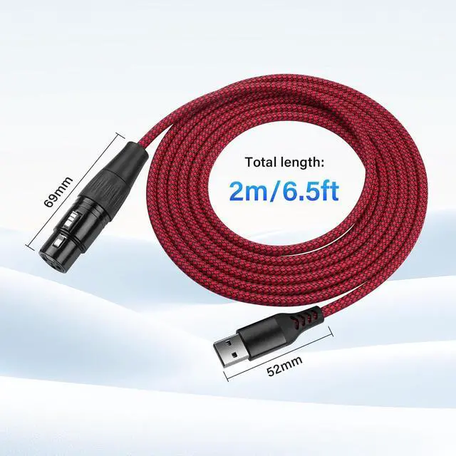 Alt view image 5 of 7 - XLR to USB Microphone Cable 3-Pin XLR Female to USB-A Adapter 2m/6.5FT Braided Audio Cable for PC,Recording Device Connection