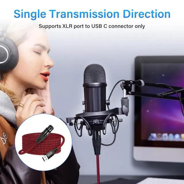 Alt view image 4 of 7 - XLR to USB Microphone Cable 3-Pin XLR Female to USB-A Adapter 2m/6.5FT Braided Audio Cable for PC,Recording Device Connection