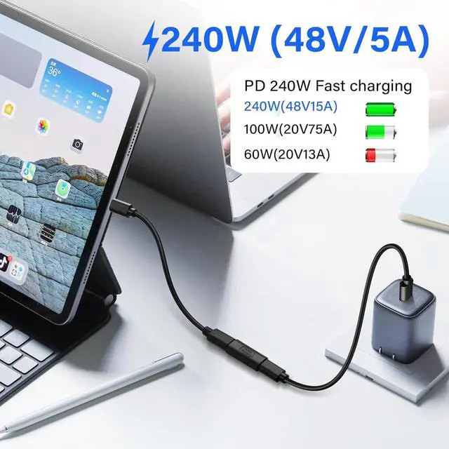 Alt view image 6 of 6 - 90 Degree USB C 240W Angle Adapter (C-F)