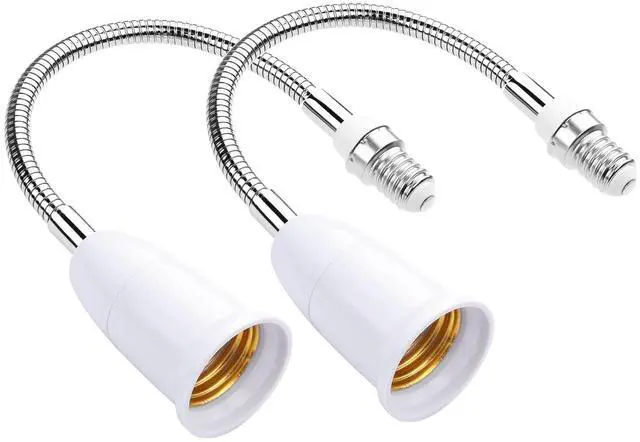 Main image of 2 Pcs E14 to E27 Lamp Holder Adapter Light Bulb Socket Extender 360 Degree Adjustable Lamp Base Extension Adapter Light Fixtures Accessories White