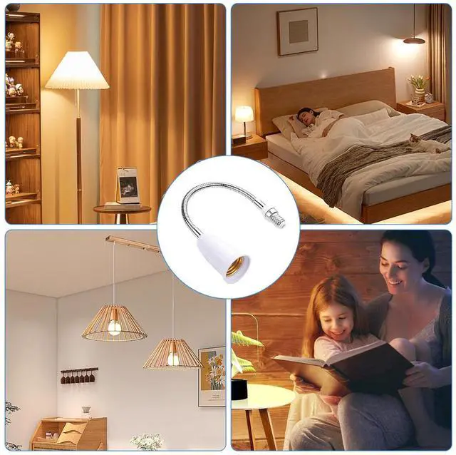 Alt view image 5 of 7 - 2 Pcs E14 to E27 Lamp Holder Adapter Light Bulb Socket Extender 360 Degree Adjustable Lamp Base Extension Adapter Light Fixtures Accessories White