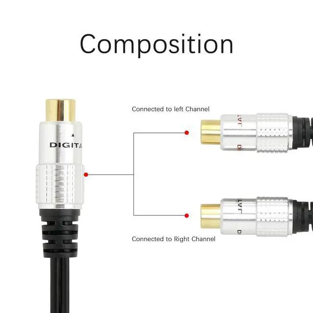 Alt view image 7 of 7 - Aluminium Alloy RCA Y-Splitter, Single to Dual RCA Digital Coaxial Splitter, Gold Plated Adapter Audio Cable