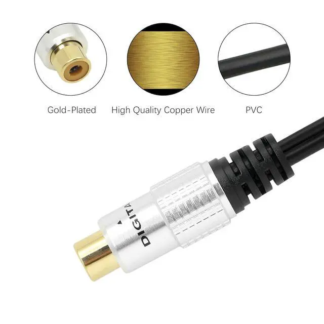 Alt view image 2 of 7 - Aluminium Alloy RCA Y-Splitter, Single to Dual RCA Digital Coaxial Splitter, Gold Plated Adapter Audio Cable